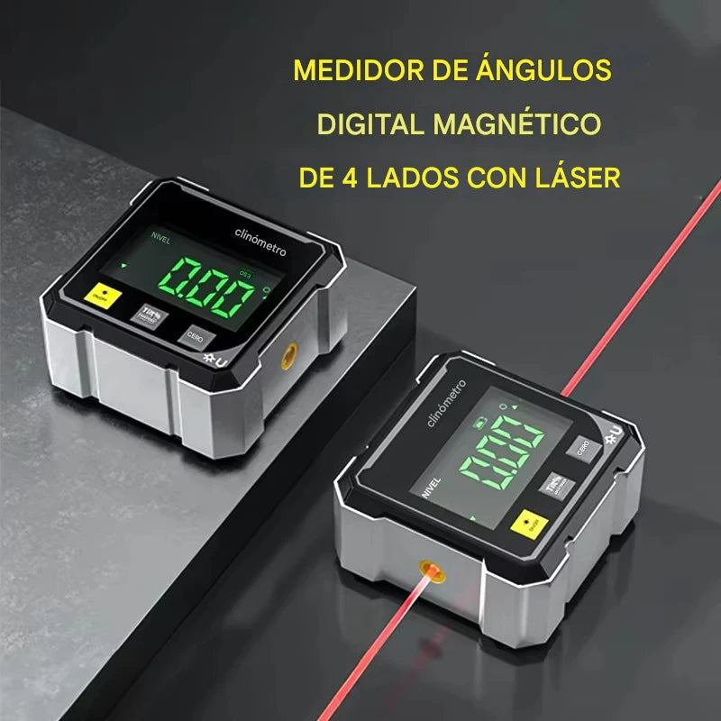 📏✨ Medidor de ángulo digital magnético 4 caras con láser