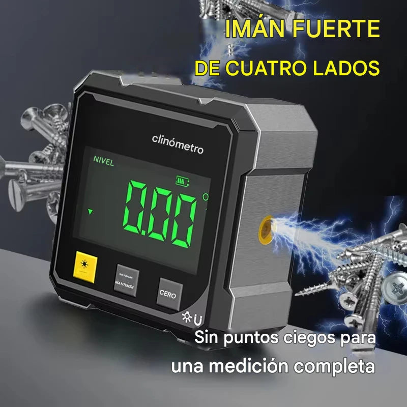 📏✨ Medidor de ángulo digital magnético 4 caras con láser