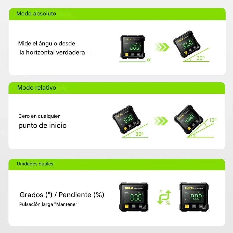 📏✨ Medidor de ángulo digital magnético 4 caras con láser